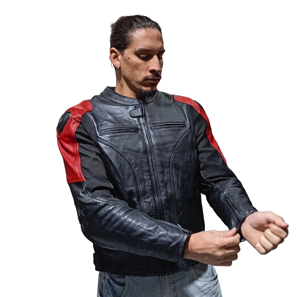 Chaqueta Moto Cuero Mercurio Red con Joroba Hump
