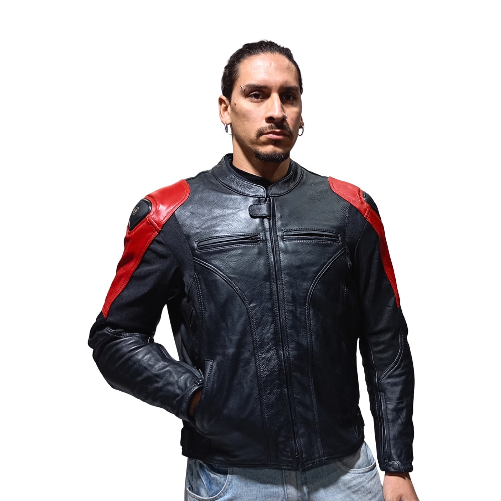 Chaqueta Moto Cuero Mercurio Red con Joroba Hump