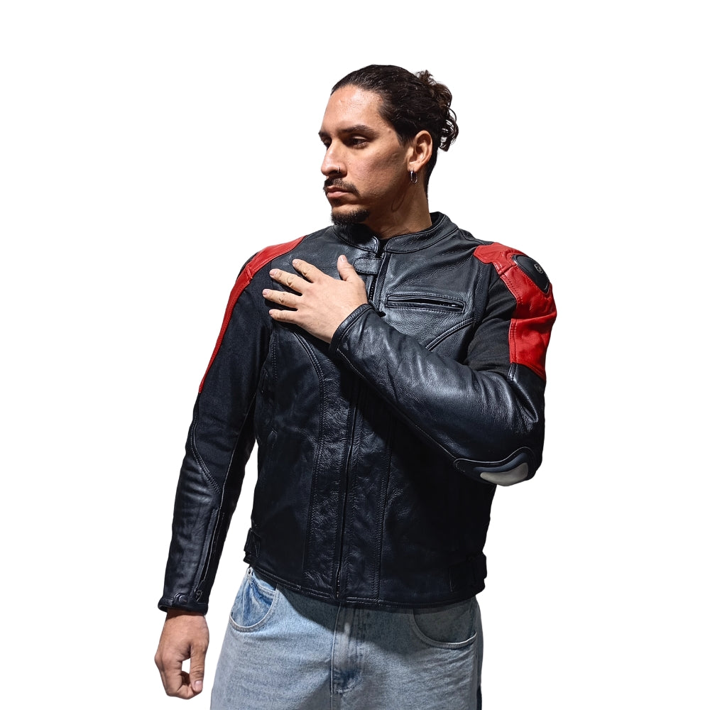 Chaqueta Moto Cuero Mercurio Red con Joroba Hump