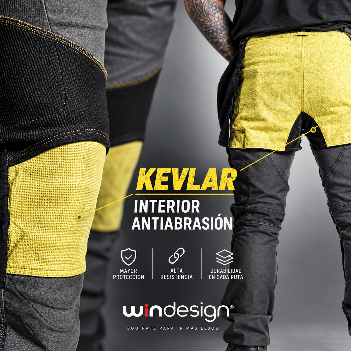 Jeans WINDESIGN, INDIGO, kevlar y protecciones Certificadas